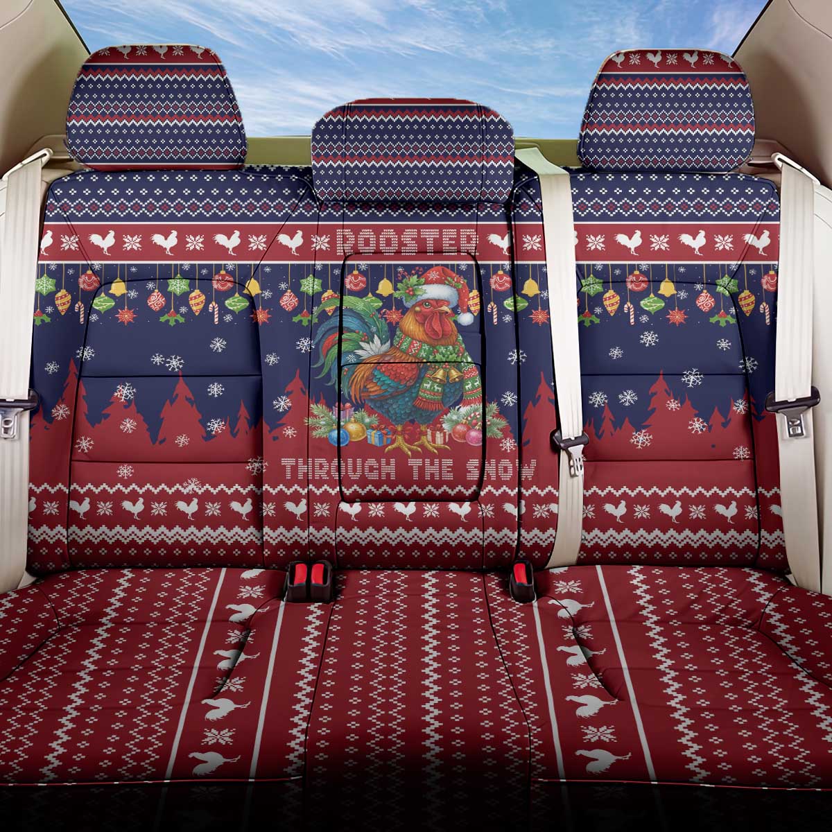 Rooster Through The Snow Christmas Back Car Seat Cover Xmas Holiday Patterns - Wonder Print Shop