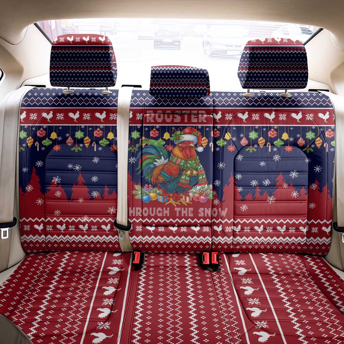 Rooster Through The Snow Christmas Back Car Seat Cover Xmas Holiday Patterns - Wonder Print Shop
