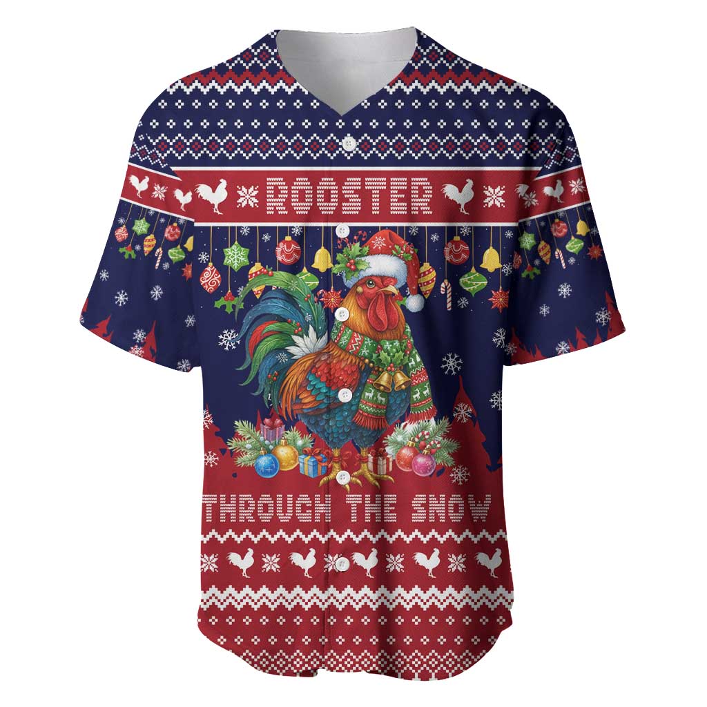 Rooster Through The Snow Christmas Baseball Jersey Xmas Holiday Patterns - Wonder Print Shop