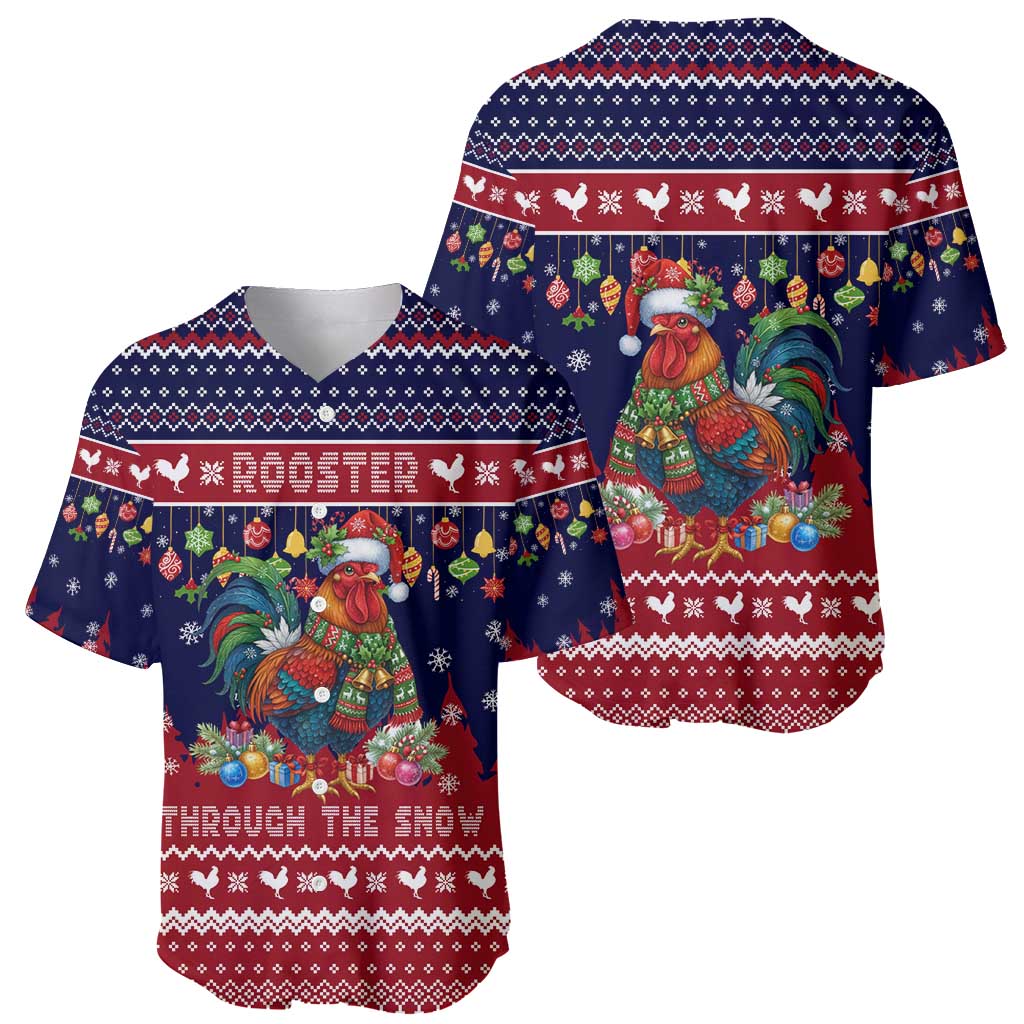 Rooster Through The Snow Christmas Baseball Jersey Xmas Holiday Patterns - Wonder Print Shop