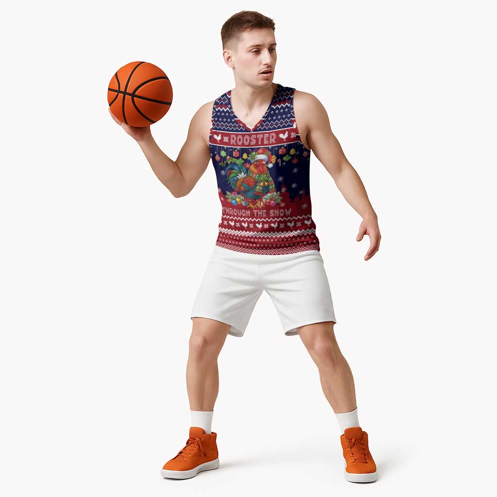 Rooster Through The Snow Christmas Basketball Jersey Xmas Holiday Patterns - Wonder Print Shop