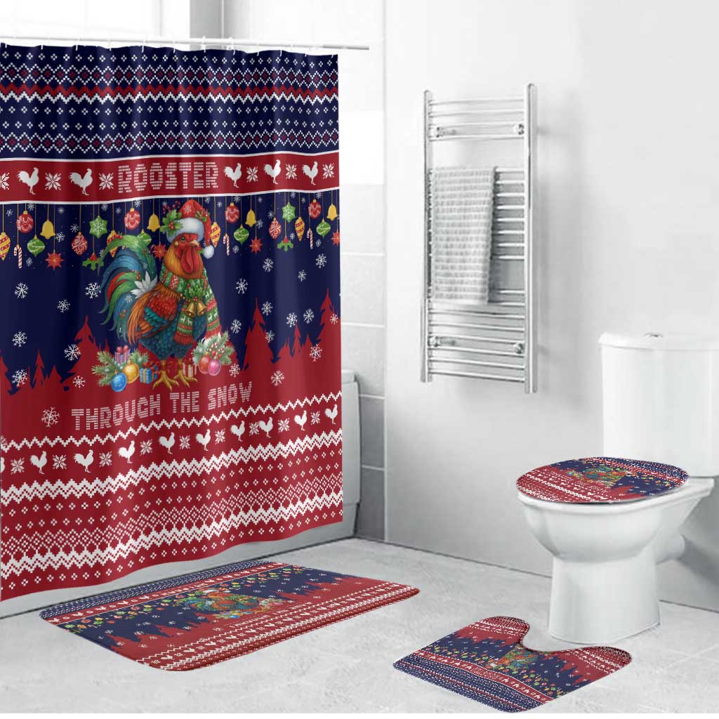 Rooster Through The Snow Christmas Bathroom Set Xmas Holiday Patterns - Wonder Print Shop