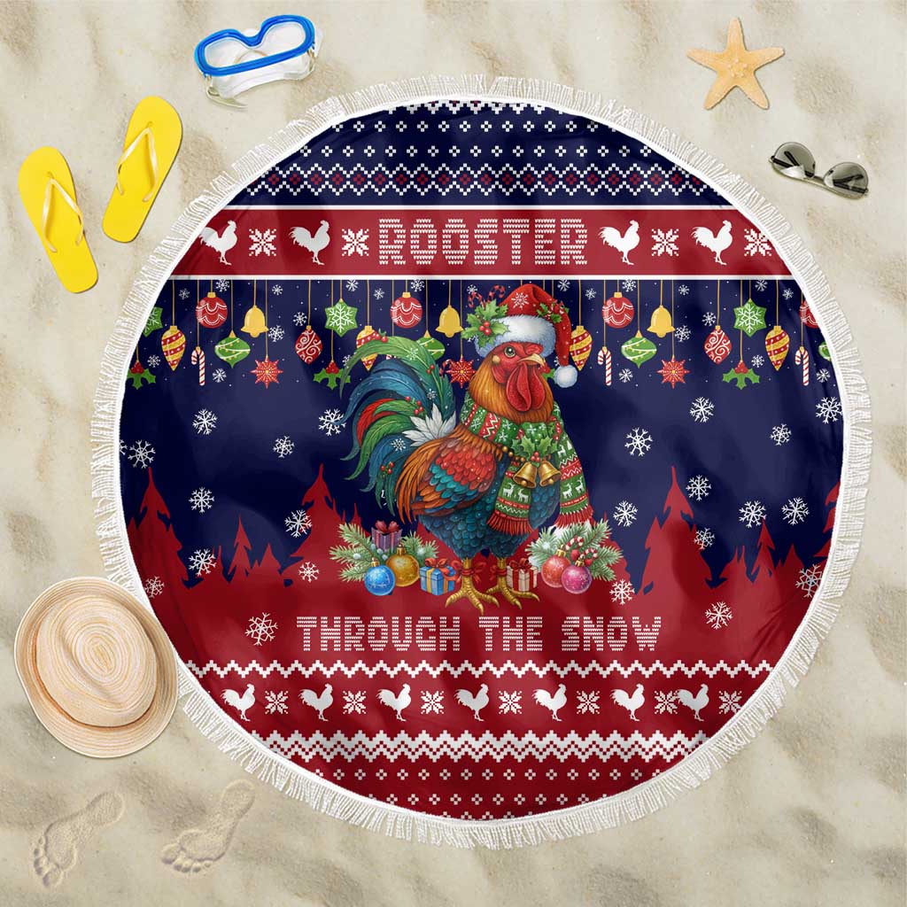Rooster Through The Snow Christmas Beach Blanket Xmas Holiday Patterns - Wonder Print Shop