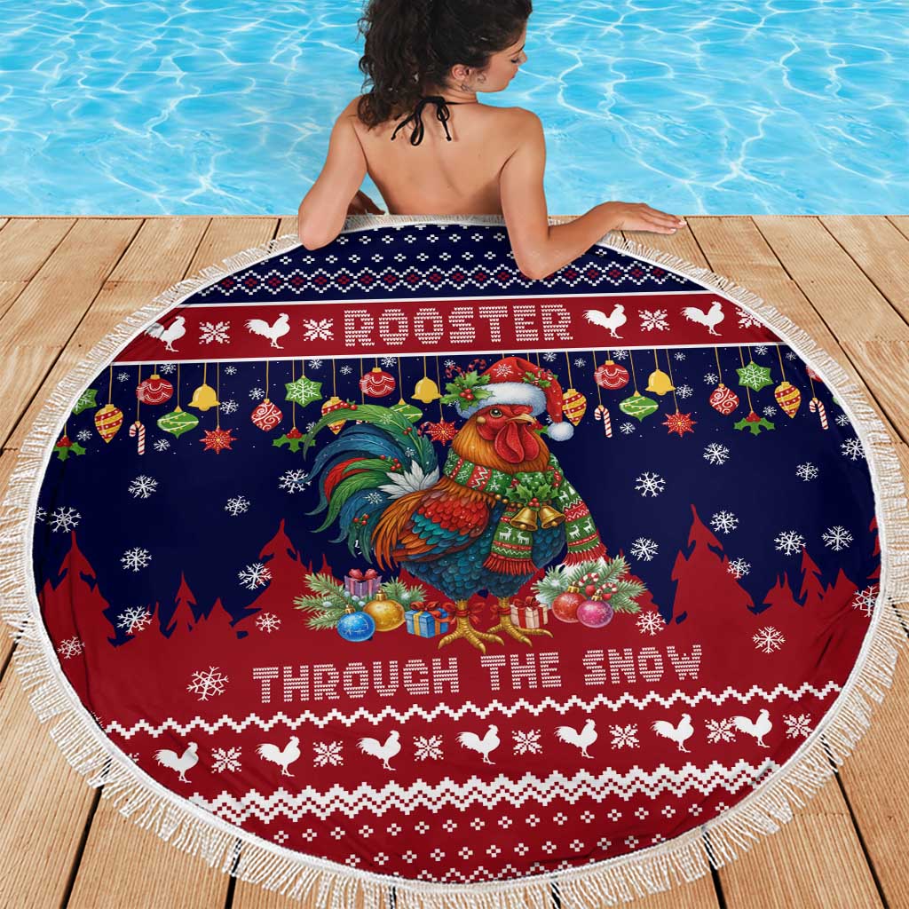 Rooster Through The Snow Christmas Beach Blanket Xmas Holiday Patterns - Wonder Print Shop