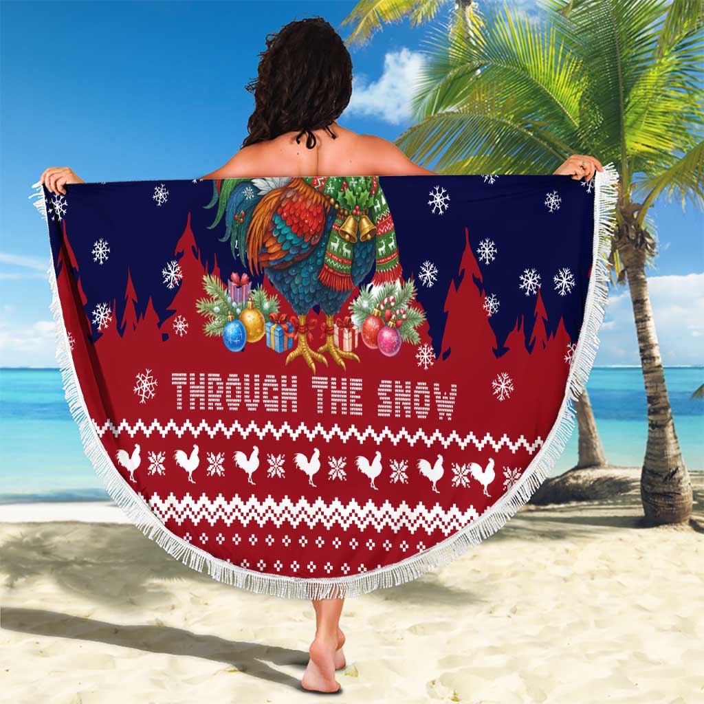 Rooster Through The Snow Christmas Beach Blanket Xmas Holiday Patterns - Wonder Print Shop