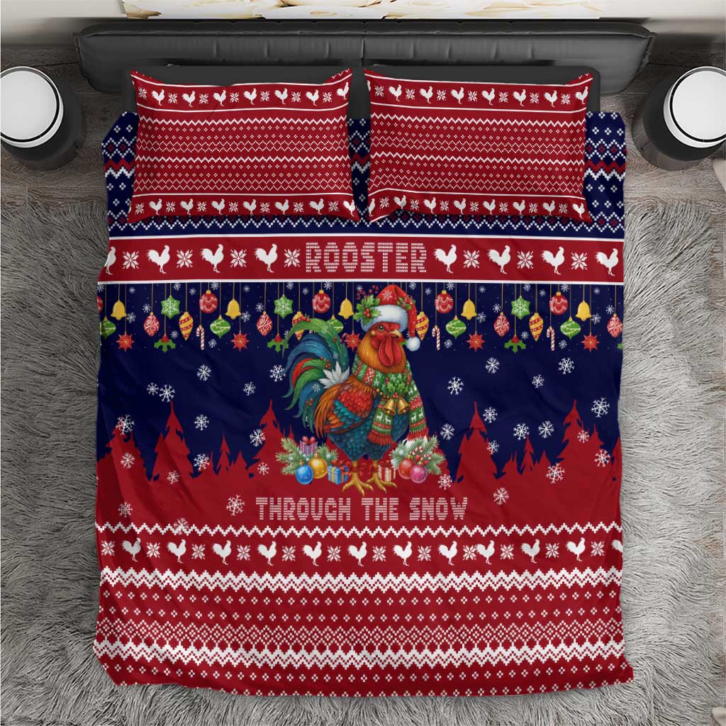Rooster Through The Snow Christmas Bedding Set Xmas Holiday Patterns - Wonder Print Shop