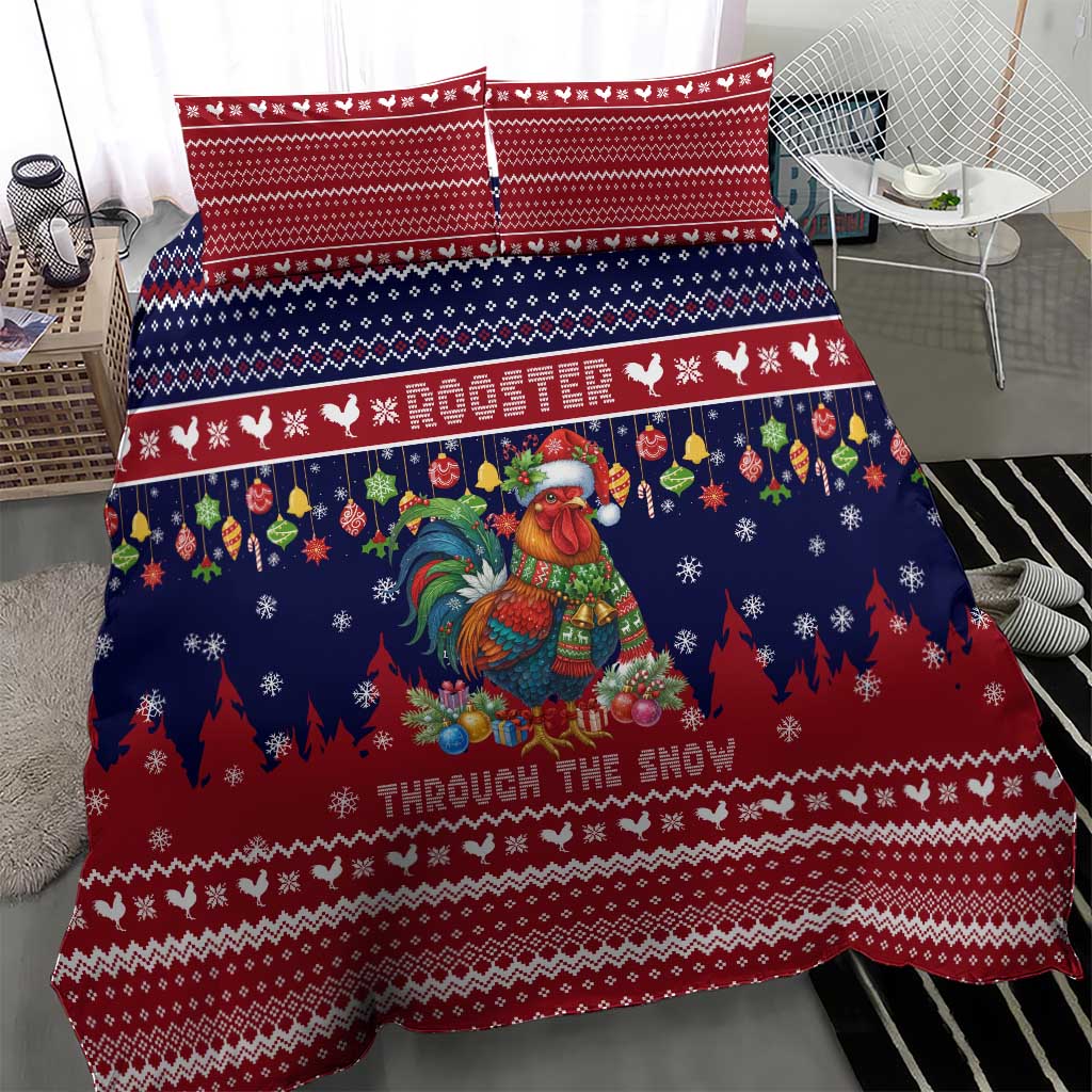 Rooster Through The Snow Christmas Bedding Set Xmas Holiday Patterns - Wonder Print Shop