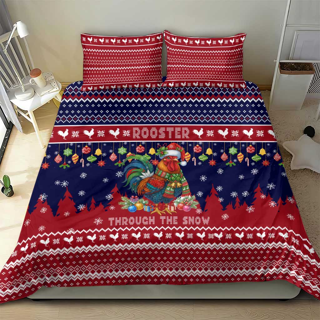 Rooster Through The Snow Christmas Bedding Set Xmas Holiday Patterns - Wonder Print Shop