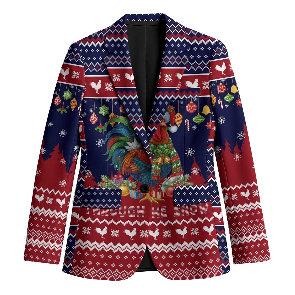 Rooster Through The Snow Christmas Blazer Xmas Holiday Patterns - Wonder Print Shop