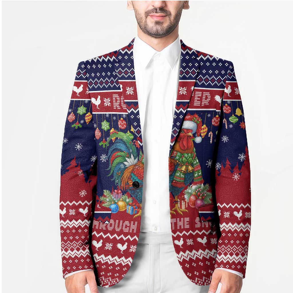 Rooster Through The Snow Christmas Blazer Xmas Holiday Patterns - Wonder Print Shop