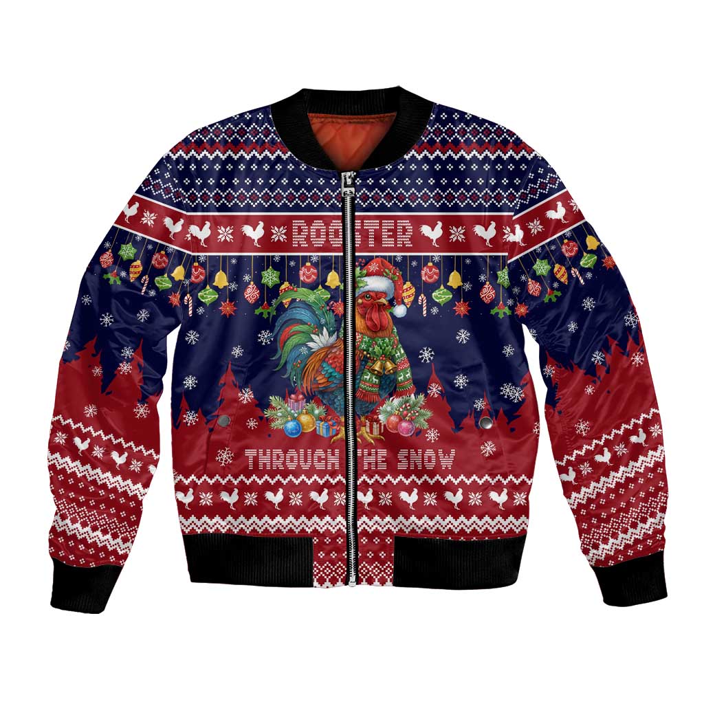 Rooster Through The Snow Christmas Bomber Jacket Xmas Holiday Patterns - Wonder Print Shop