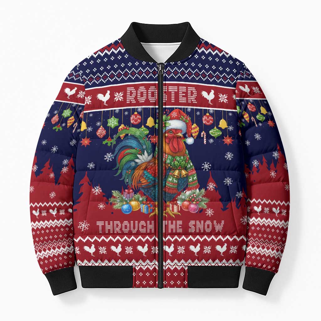 Rooster Through The Snow Christmas Bomber Puffer Jacket Xmas Holiday Patterns - Wonder Print Shop