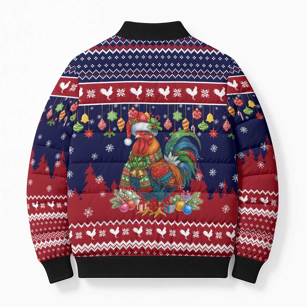 Rooster Through The Snow Christmas Bomber Puffer Jacket Xmas Holiday Patterns - Wonder Print Shop