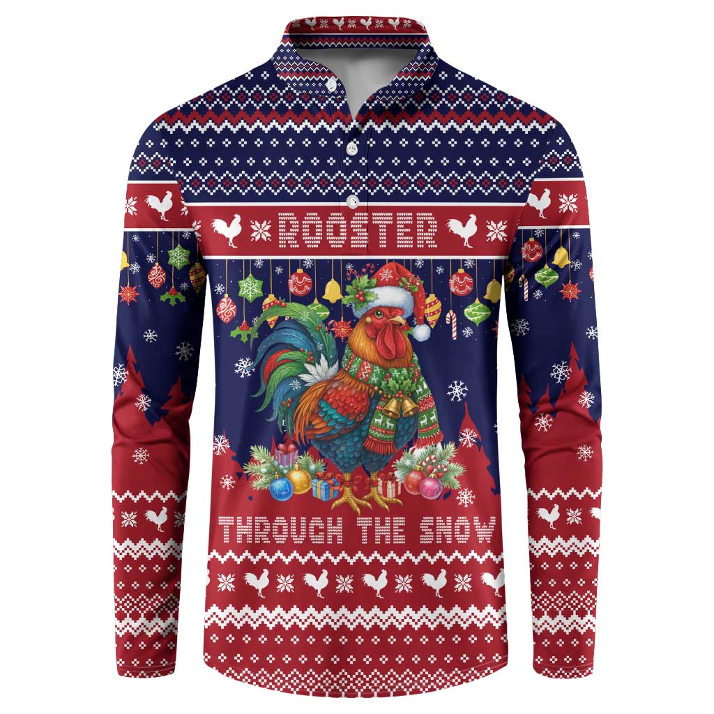 Rooster Through The Snow Christmas Button Sweatshirt Xmas Holiday Patterns - Wonder Print Shop