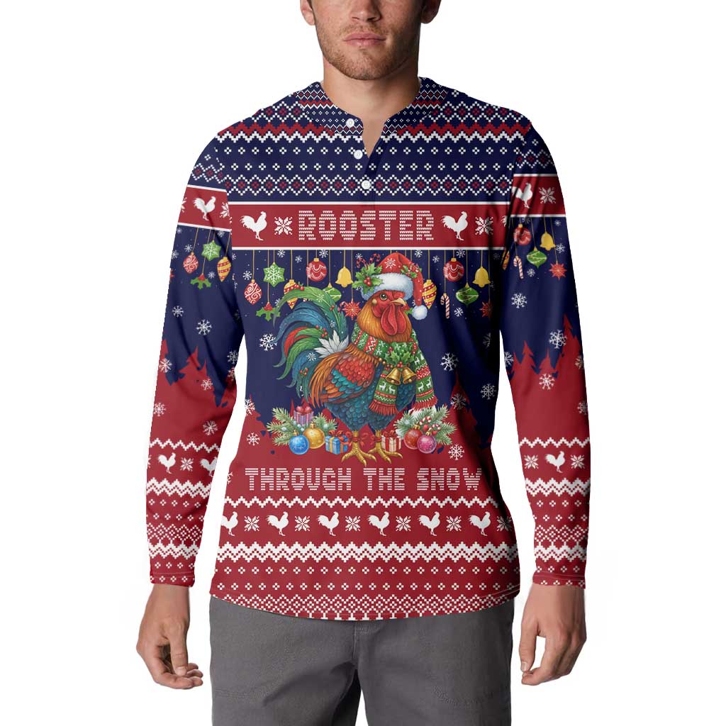 Rooster Through The Snow Christmas Button Sweatshirt Xmas Holiday Patterns - Wonder Print Shop