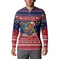 Rooster Through The Snow Christmas Button Sweatshirt Xmas Holiday Patterns - Wonder Print Shop