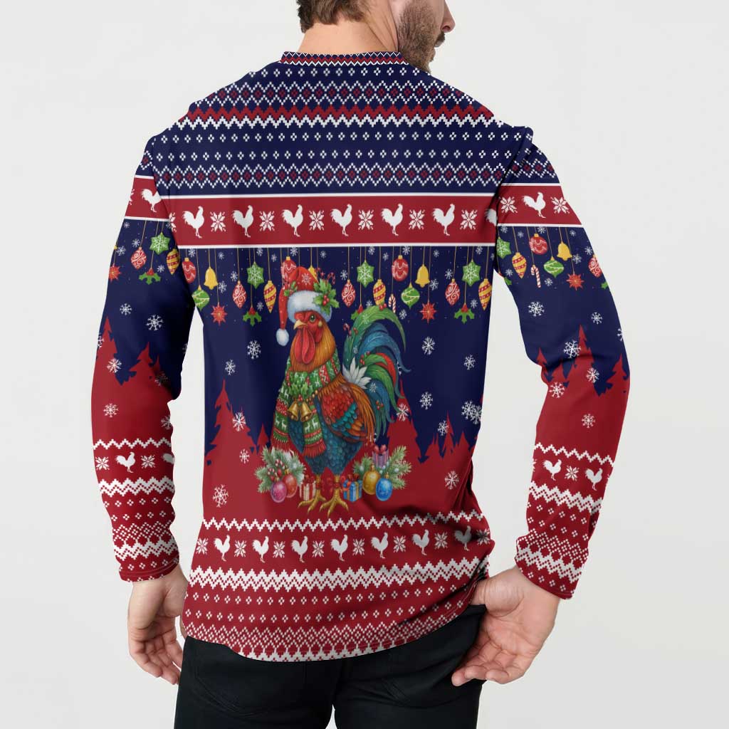 Rooster Through The Snow Christmas Button Sweatshirt Xmas Holiday Patterns - Wonder Print Shop