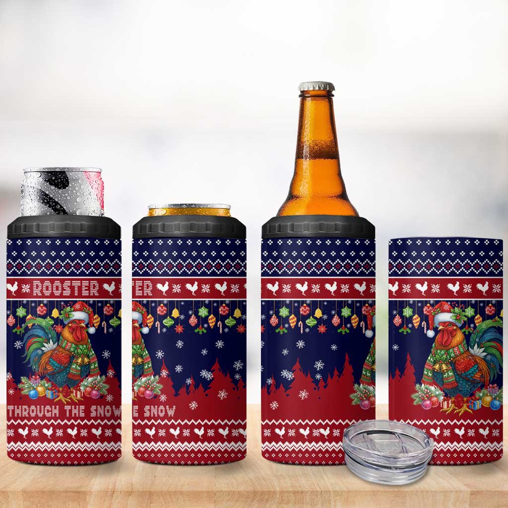 Rooster Through The Snow Christmas 4 in 1 Can Cooler Tumbler Xmas Holiday Patterns - Wonder Print Shop
