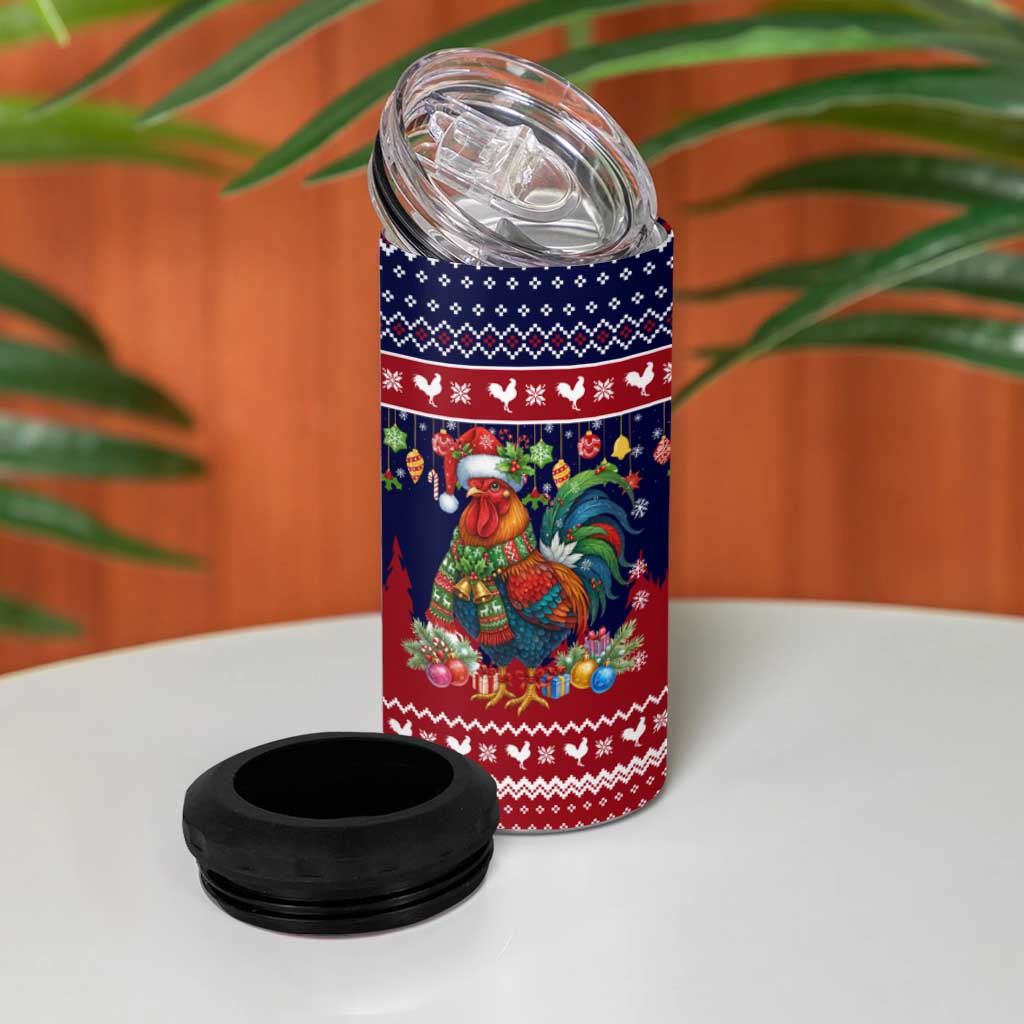 Rooster Through The Snow Christmas 4 in 1 Can Cooler Tumbler Xmas Holiday Patterns - Wonder Print Shop