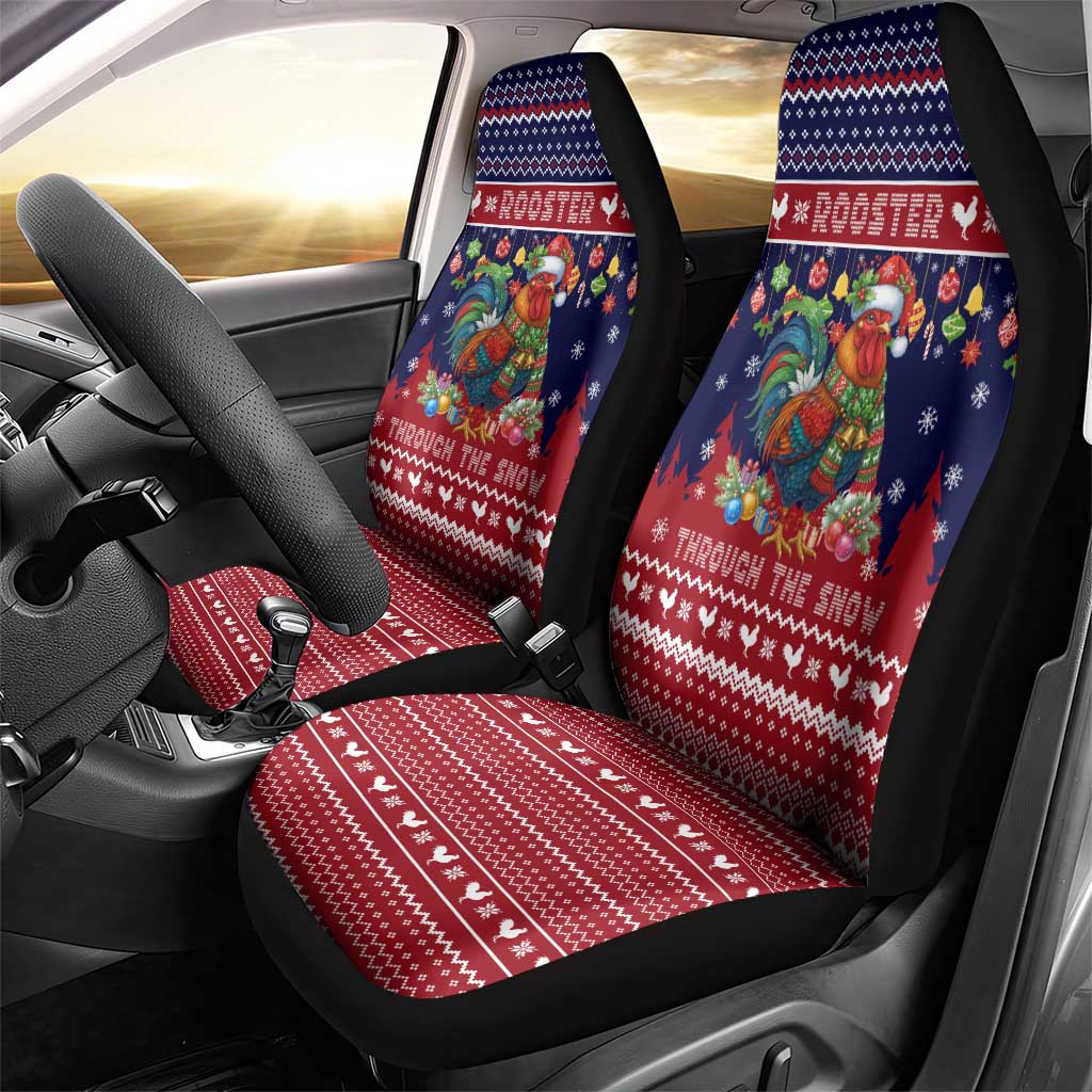 Rooster Through The Snow Christmas Car Seat Cover Xmas Holiday Patterns - Wonder Print Shop