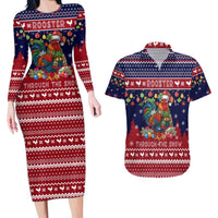 Rooster Through The Snow Christmas Couples Matching Long Sleeve Bodycon Dress and Hawaiian Shirt Xmas Holiday Patterns - Wonder Print Shop