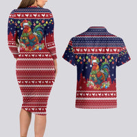 Rooster Through The Snow Christmas Couples Matching Long Sleeve Bodycon Dress and Hawaiian Shirt Xmas Holiday Patterns - Wonder Print Shop