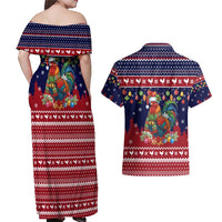 Rooster Through The Snow Christmas Couples Matching Off Shoulder Maxi Dress and Hawaiian Shirt Xmas Holiday Patterns - Wonder Print Shop