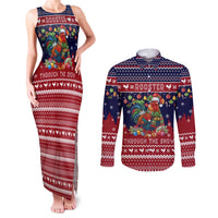 Rooster Through The Snow Christmas Couples Matching Tank Maxi Dress and Long Sleeve Button Shirt Xmas Holiday Patterns - Wonder Print Shop