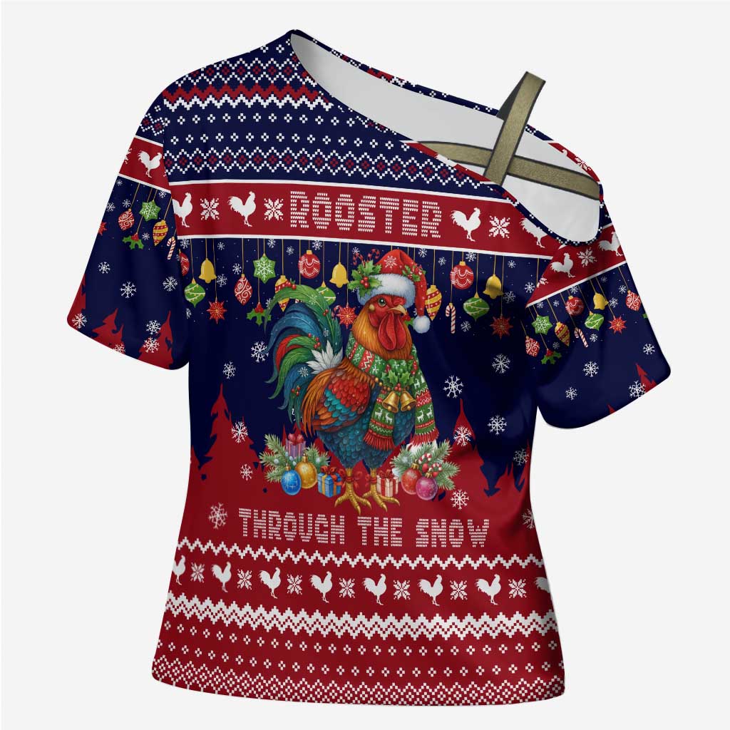 Rooster Through The Snow Christmas Cross Shoulder Shirt Xmas Holiday Patterns - Wonder Print Shop