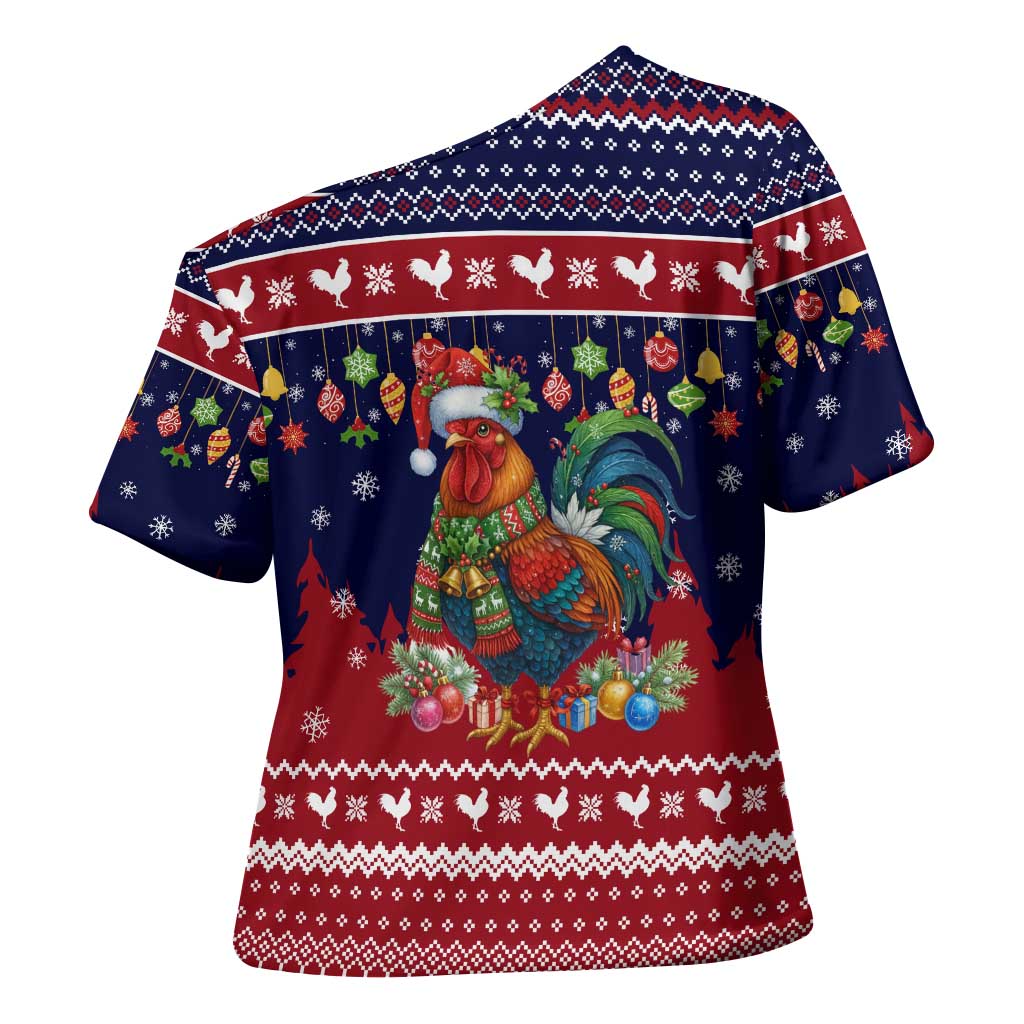 Rooster Through The Snow Christmas Cross Shoulder Shirt Xmas Holiday Patterns - Wonder Print Shop