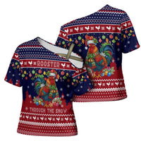 Rooster Through The Snow Christmas Cross Shoulder Shirt Xmas Holiday Patterns - Wonder Print Shop