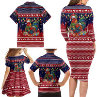 Rooster Through The Snow Christmas Family Matching Long Sleeve Bodycon Dress and Hawaiian Shirt Xmas Holiday Patterns - Wonder Print Shop