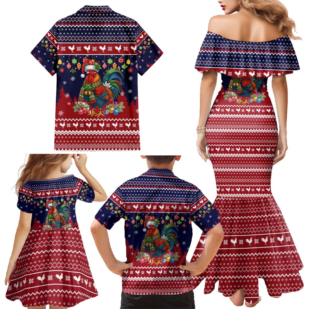 Rooster Through The Snow Christmas Family Matching Mermaid Dress and Hawaiian Shirt Xmas Holiday Patterns - Wonder Print Shop