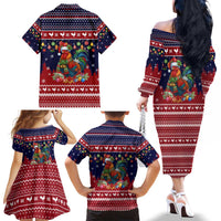 Rooster Through The Snow Christmas Family Matching Off The Shoulder Long Sleeve Dress and Hawaiian Shirt Xmas Holiday Patterns - Wonder Print Shop