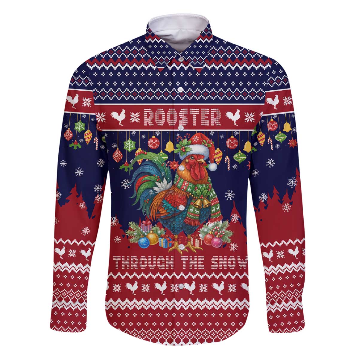 Rooster Through The Snow Christmas Family Matching Off The Shoulder Long Sleeve Dress and Hawaiian Shirt Xmas Holiday Patterns - Wonder Print Shop