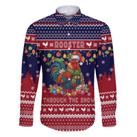 Rooster Through The Snow Christmas Family Matching Off The Shoulder Long Sleeve Dress and Hawaiian Shirt Xmas Holiday Patterns - Wonder Print Shop