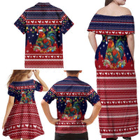 Rooster Through The Snow Christmas Family Matching Off Shoulder Maxi Dress and Hawaiian Shirt Xmas Holiday Patterns - Wonder Print Shop