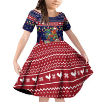 Rooster Through The Snow Christmas Family Matching Off Shoulder Short Dress and Hawaiian Shirt Xmas Holiday Patterns - Wonder Print Shop