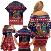 Rooster Through The Snow Christmas Family Matching Off Shoulder Short Dress and Hawaiian Shirt Xmas Holiday Patterns - Wonder Print Shop