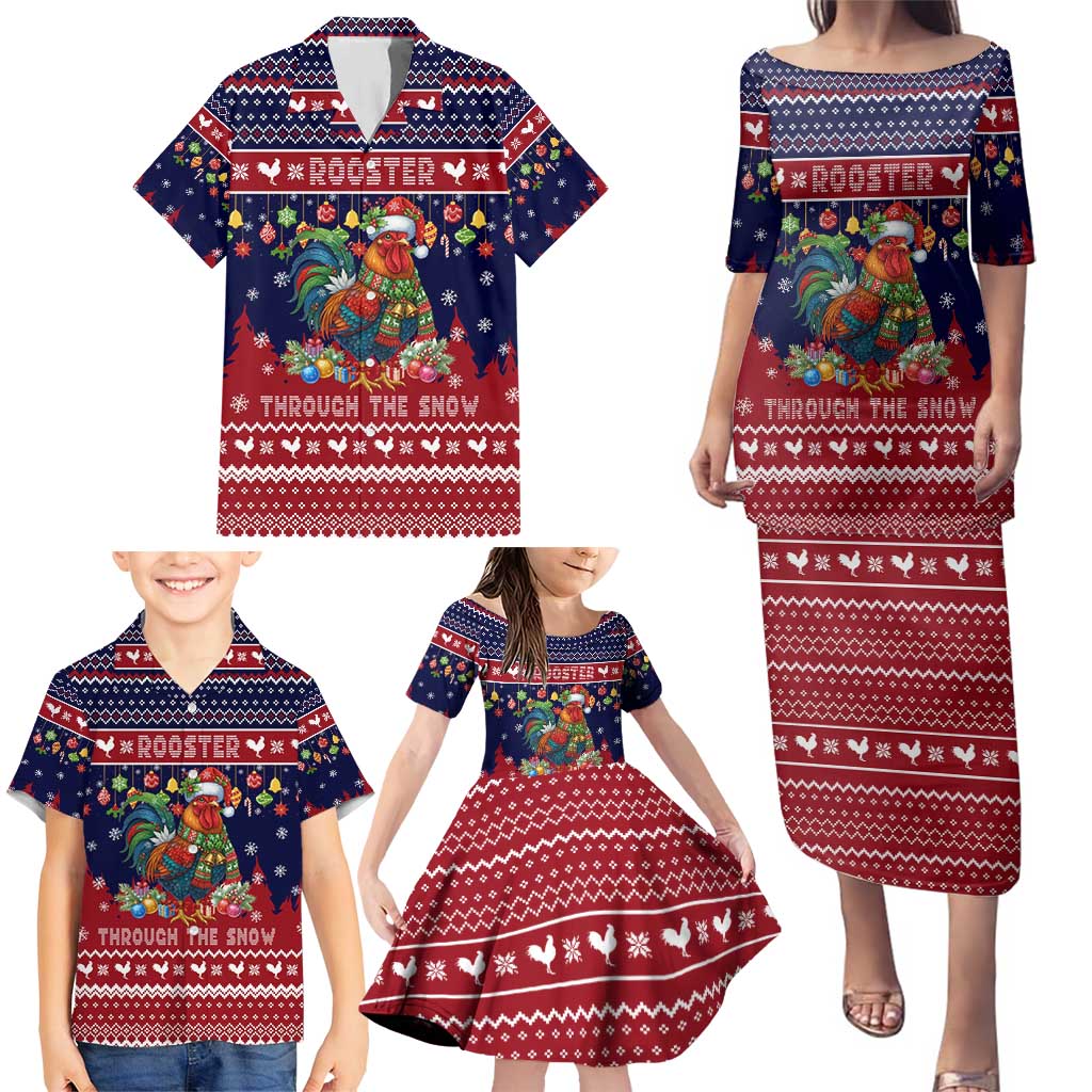 Rooster Through The Snow Christmas Family Matching Puletasi and Hawaiian Shirt Xmas Holiday Patterns - Wonder Print Shop