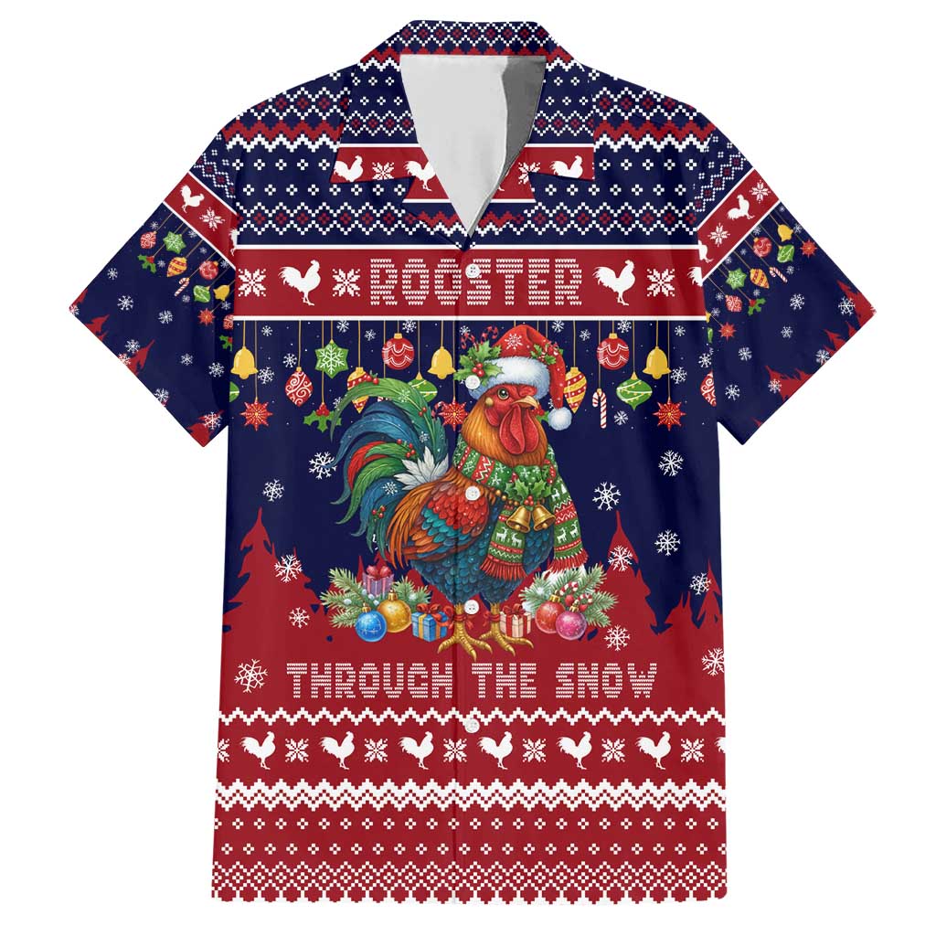 Rooster Through The Snow Christmas Family Matching Short Sleeve Bodycon Dress and Hawaiian Shirt Xmas Holiday Patterns - Wonder Print Shop
