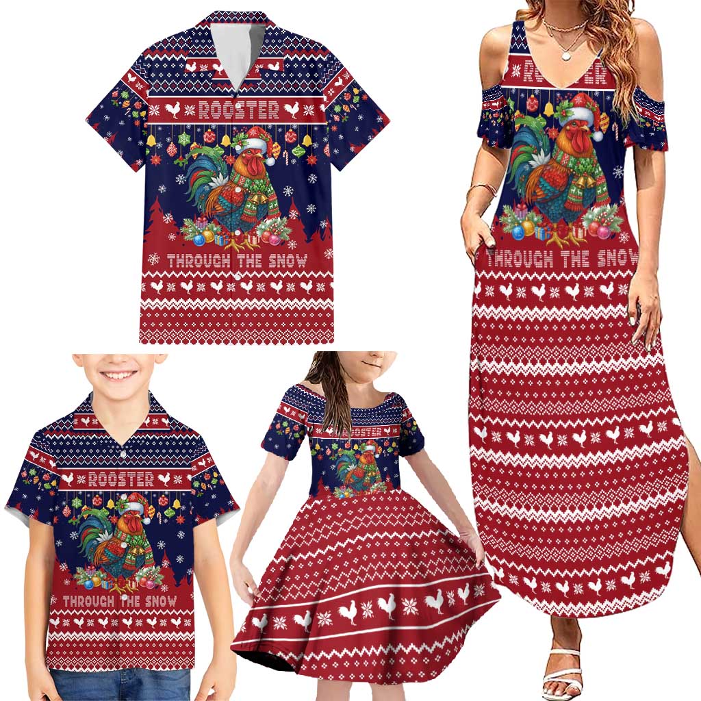 Rooster Through The Snow Christmas Family Matching Summer Maxi Dress and Hawaiian Shirt Xmas Holiday Patterns - Wonder Print Shop