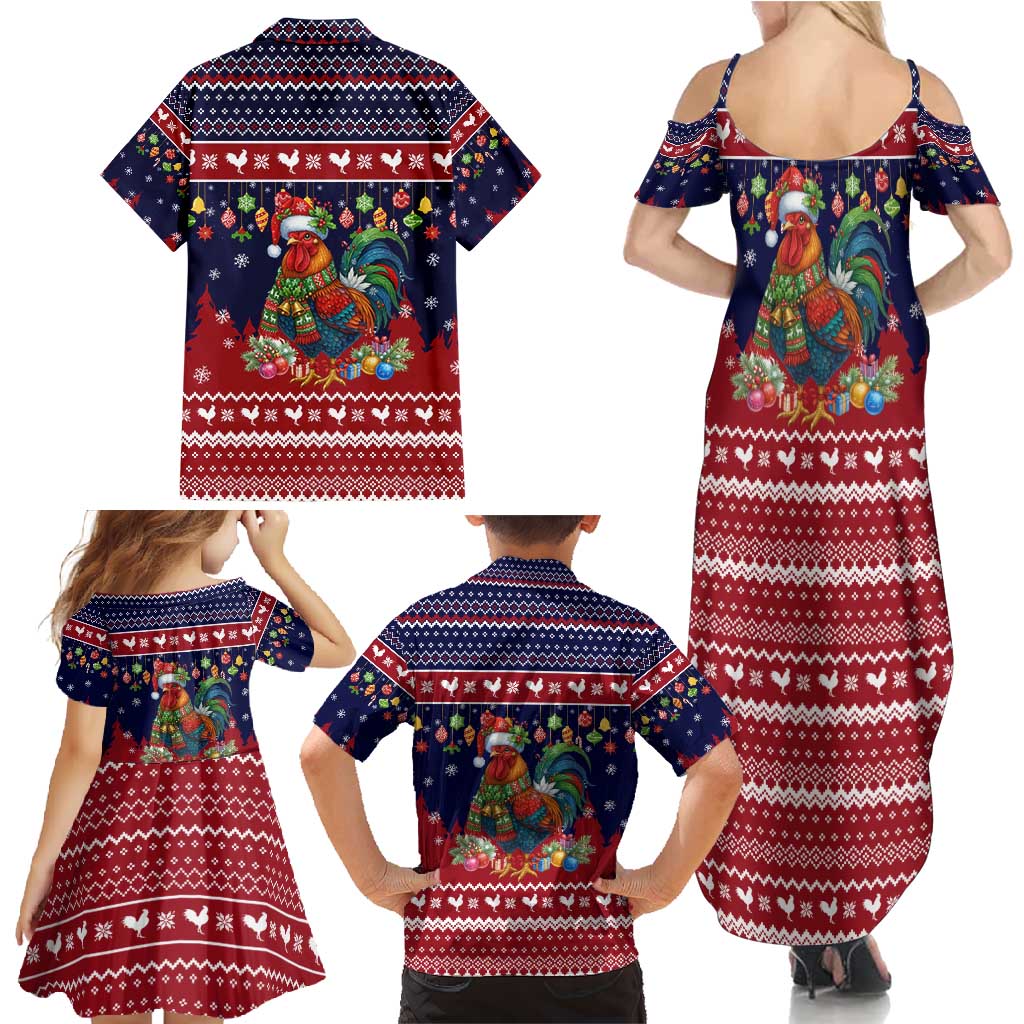 Rooster Through The Snow Christmas Family Matching Summer Maxi Dress and Hawaiian Shirt Xmas Holiday Patterns - Wonder Print Shop