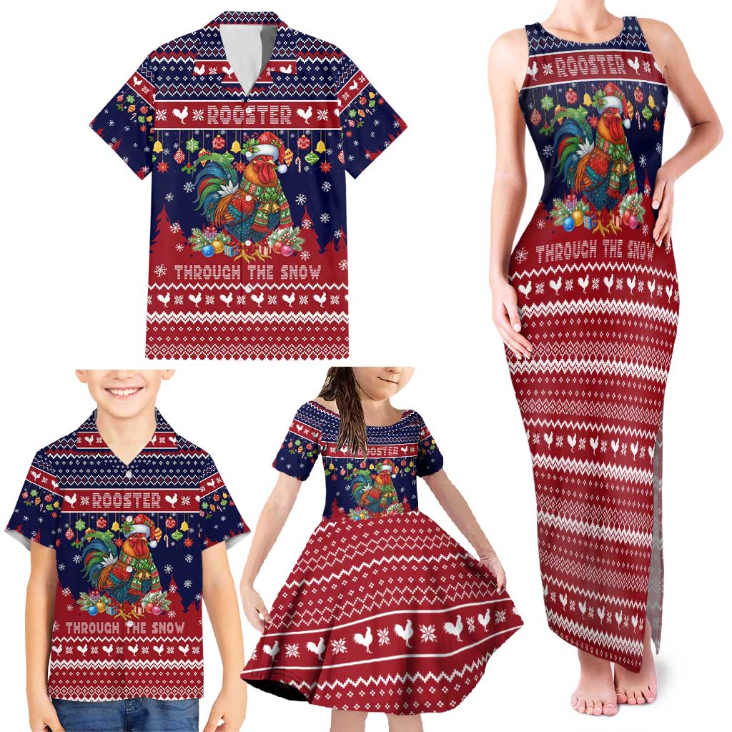 Rooster Through The Snow Christmas Family Matching Tank Maxi Dress and Hawaiian Shirt Xmas Holiday Patterns - Wonder Print Shop