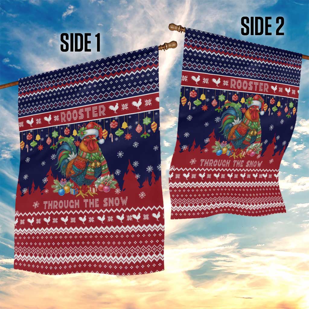 Rooster Through The Snow Christmas Garden Flag Xmas Holiday Patterns - Wonder Print Shop