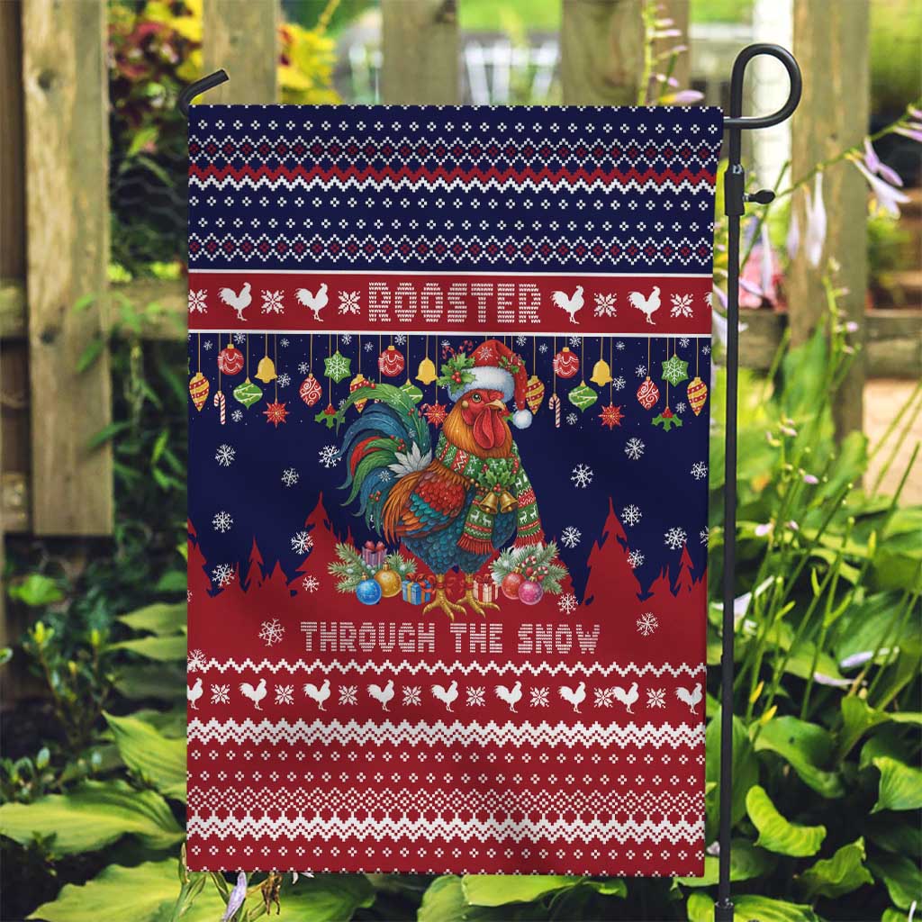 Rooster Through The Snow Christmas Garden Flag Xmas Holiday Patterns - Wonder Print Shop