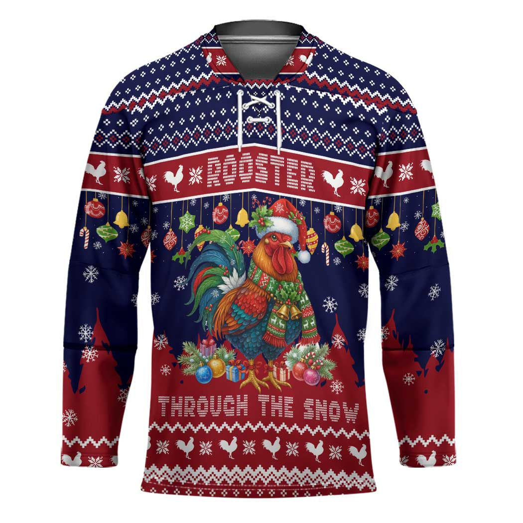 Rooster Through The Snow Christmas Hockey Jersey Xmas Holiday Patterns - Wonder Print Shop