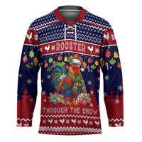 Rooster Through The Snow Christmas Hockey Jersey Xmas Holiday Patterns - Wonder Print Shop