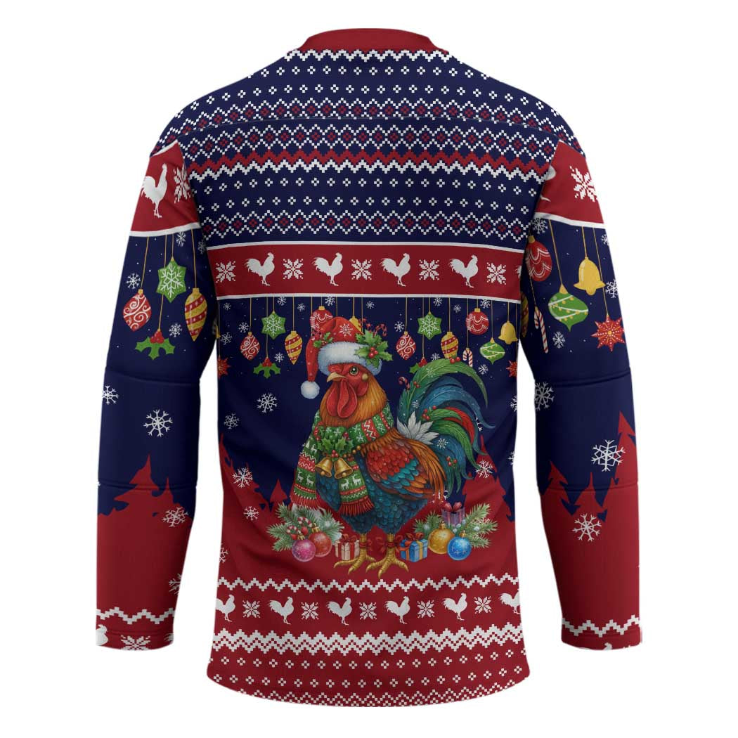 Rooster Through The Snow Christmas Hockey Jersey Xmas Holiday Patterns - Wonder Print Shop