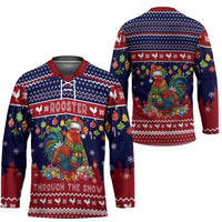 Rooster Through The Snow Christmas Hockey Jersey Xmas Holiday Patterns - Wonder Print Shop